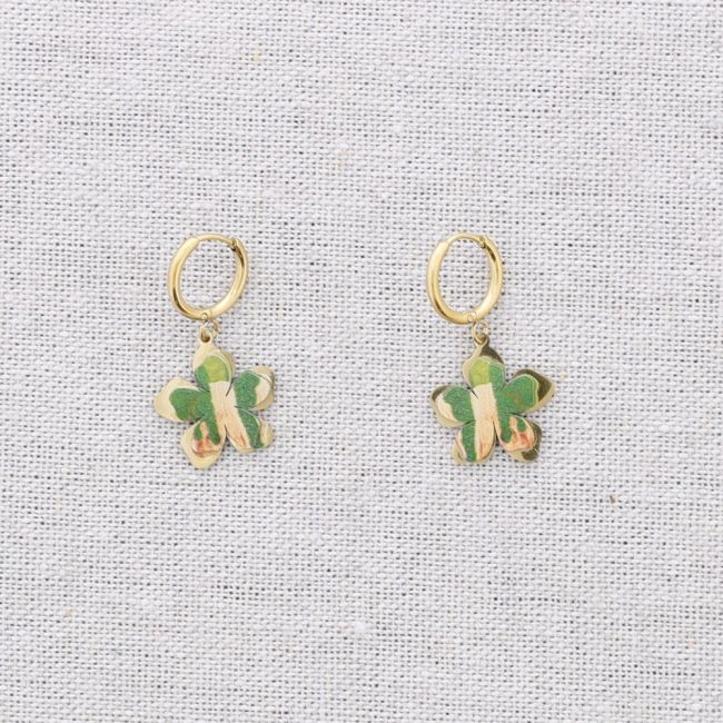 PENDIENTES ACERO ARO COLGANTE FLOR DIBUJO