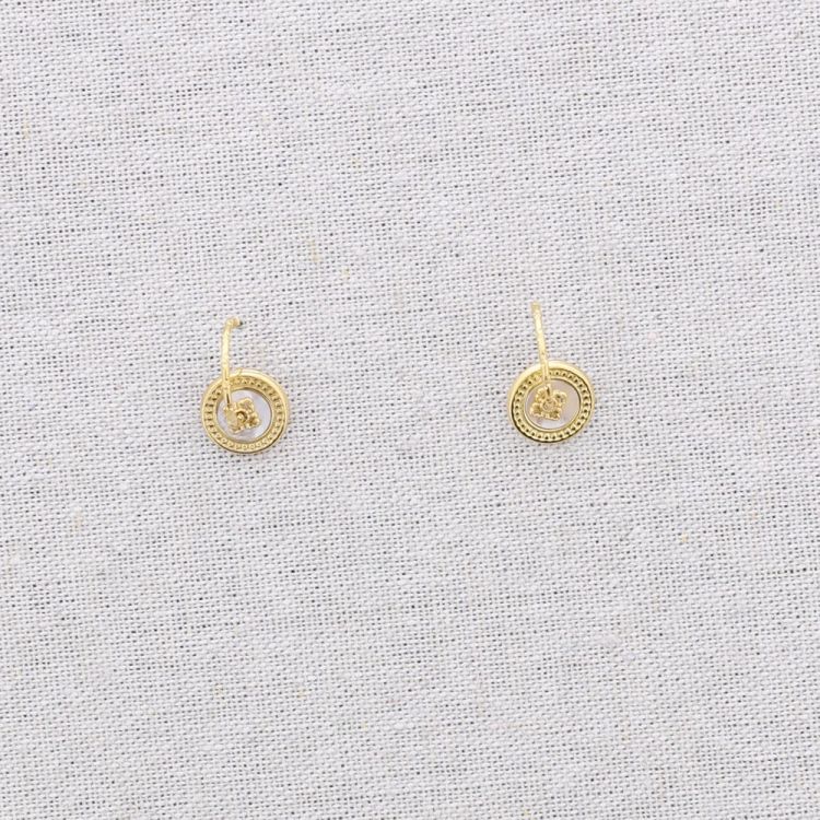 PENDIENTES ACERO ARO COLGANTE MEDALLITA NÁCAR 2