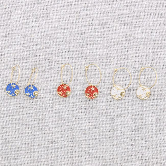 STEEL HOOP EARRINGS PENDANT MEDAL WITH MARINE MOTIF