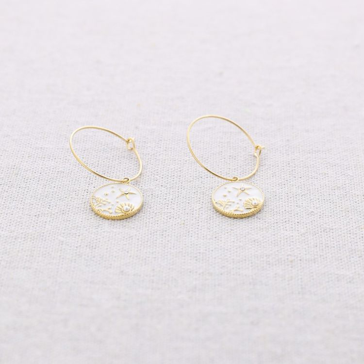 PENDIENTES ACERO ARO COLGANTE MEDALLITA MOTIVO MARINO 2
