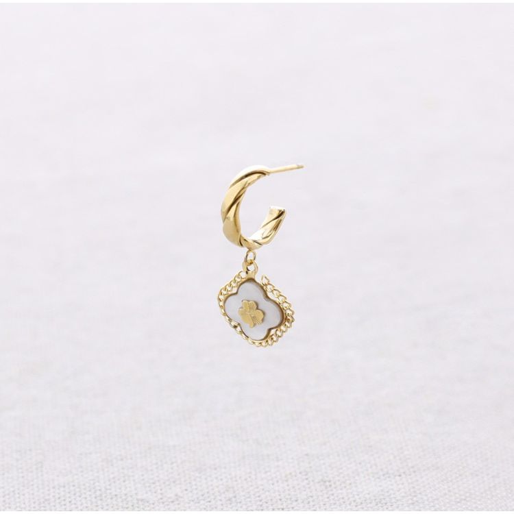 PENDIENTES ACERO ARO COLGANTE FLOR NÁCAR