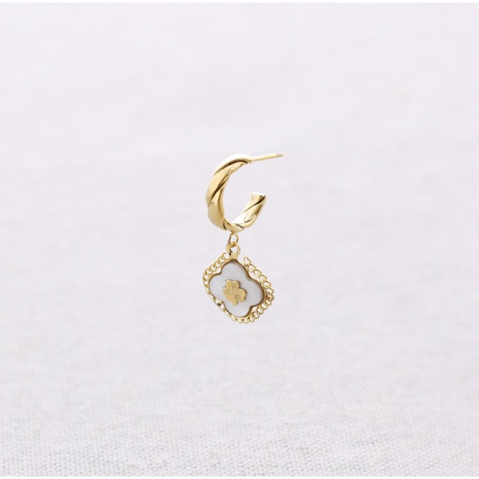 PENDIENTES ACERO ARO COLGANTE FLOR NÁCAR