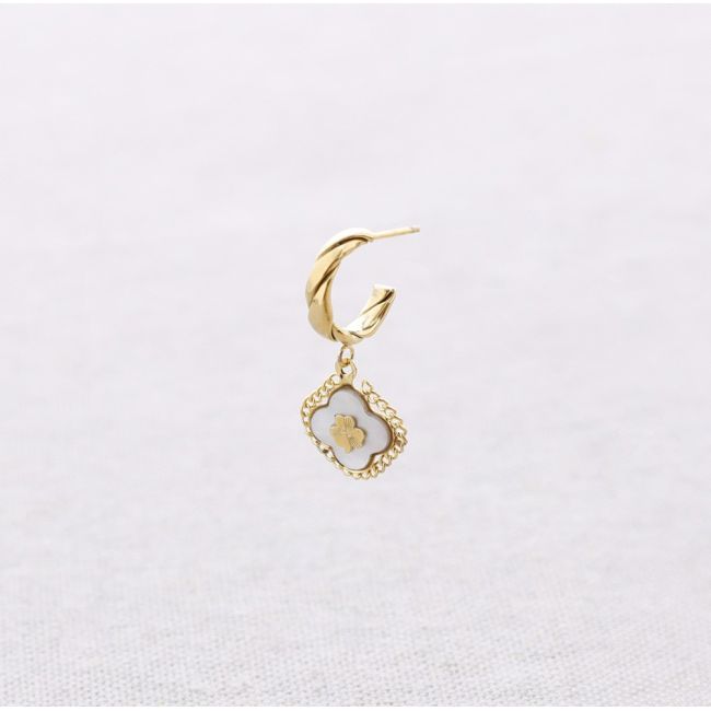 PENDIENTES ACERO ARO COLGANTE FLOR NÁCAR