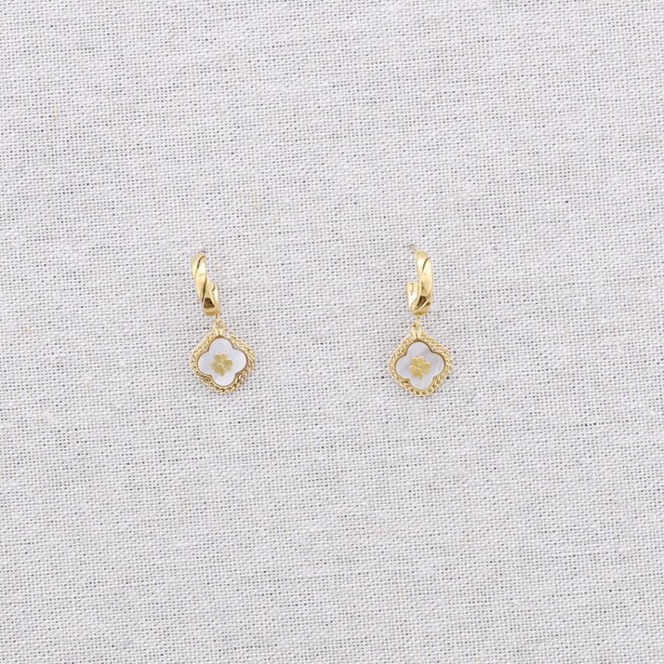 PENDIENTES ACERO ARO COLGANTE FLOR NÁCAR