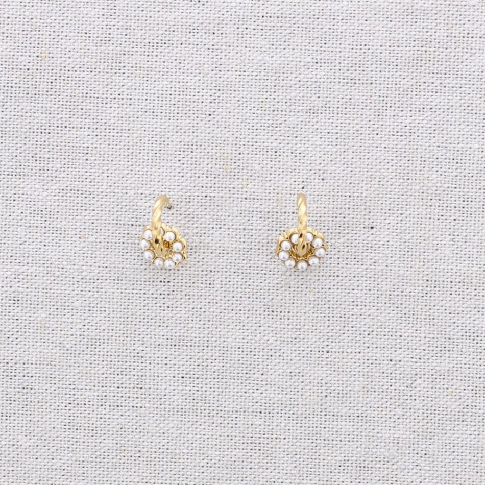 STEEL HOOP RING EARRINGS WITH LITTLE PEARLS