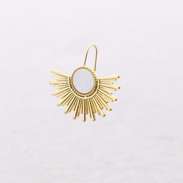 STEEL EARRINGS WITH NACRE FAN PENDANT