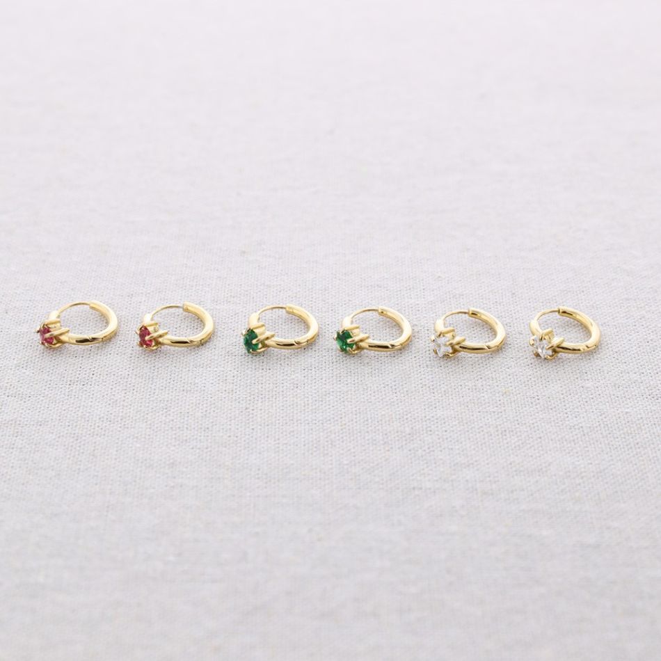 STEEL HOOP EARRINGS WITH CRYSTAL STAR