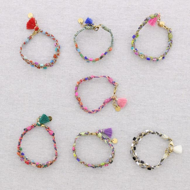 STEEL BRACELET BRAIDED THREAD STONES