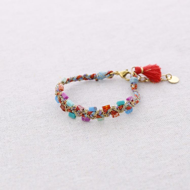 PULSERA ACERO HILO TRENZADO PIEDRAS