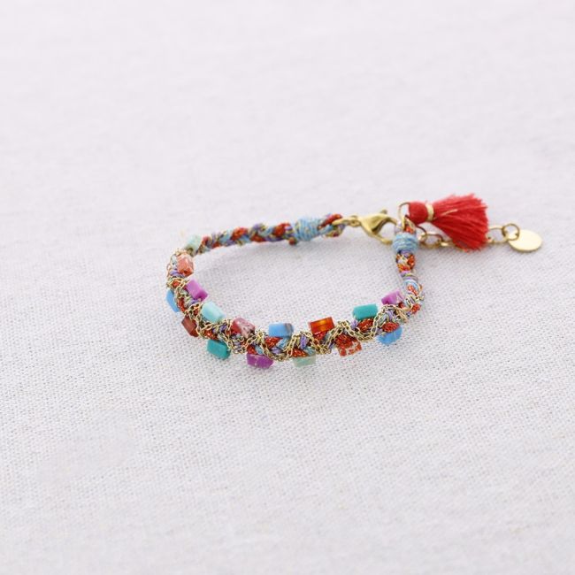 STEEL BRACELET BRAIDED THREAD STONES