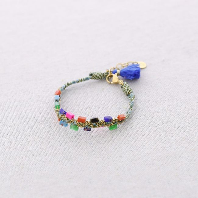 STEEL BRACELET BRAIDED THREAD STONES