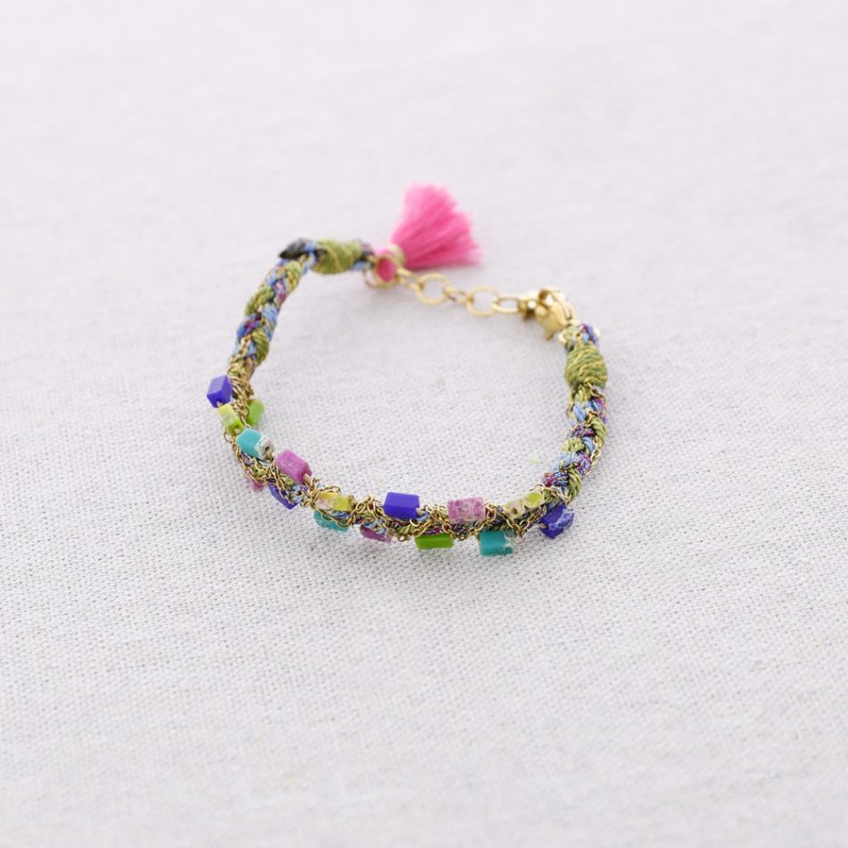 PULSERA ACERO HILO TRENZADO PIEDRAS