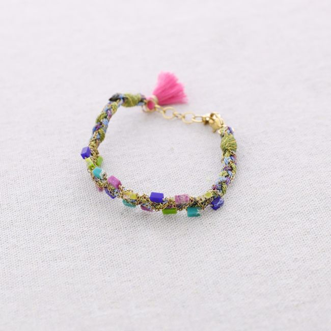 PULSERA ACERO HILO TRENZADO PIEDRAS