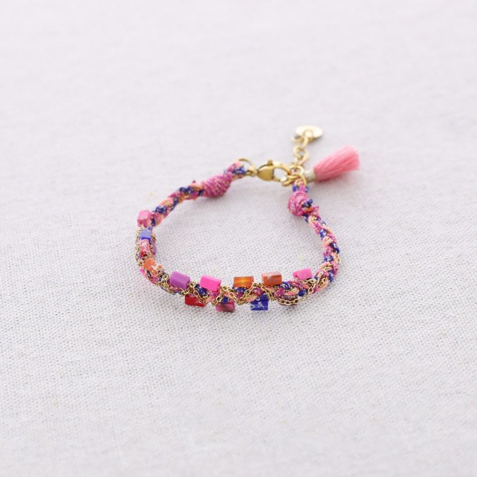 STEEL BRACELET BRAIDED THREAD STONES