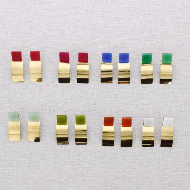 PENDIENTES ACERO FORMA GEOMÉTRICA PIEDRA