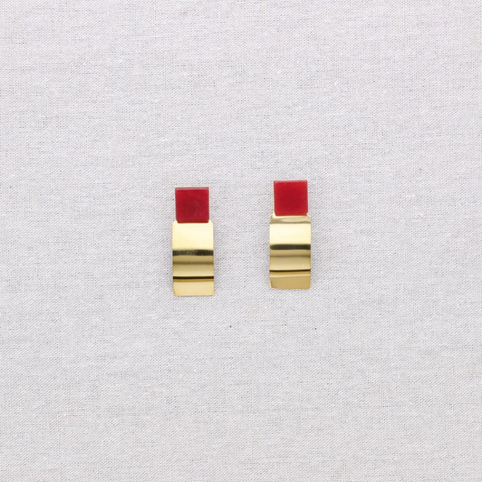 PENDIENTES ACERO FORMA GEOMÉTRICA PIEDRA