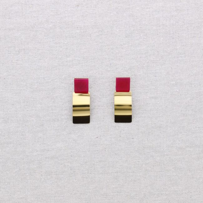 STEEL EARRINGS GEOMETRIC SHAPE STONE