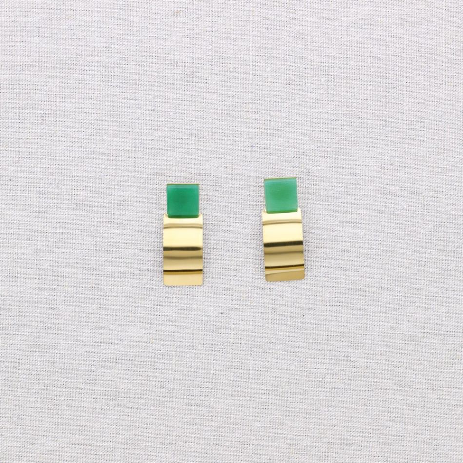 PENDIENTES ACERO FORMA GEOMÉTRICA PIEDRA