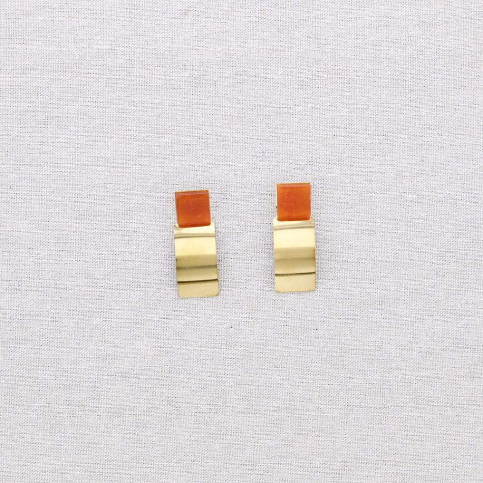 STEEL EARRINGS GEOMETRIC SHAPE STONE