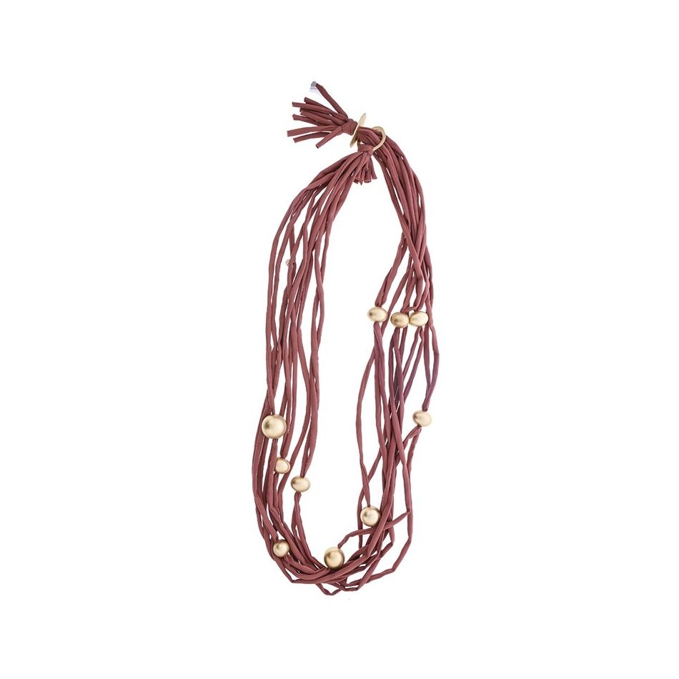 LONG TUBE NECKLACE WITH IMITATION METAL BEADS