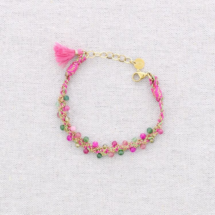 PULSERA ACERO HILO TRENZADO CRISTALES