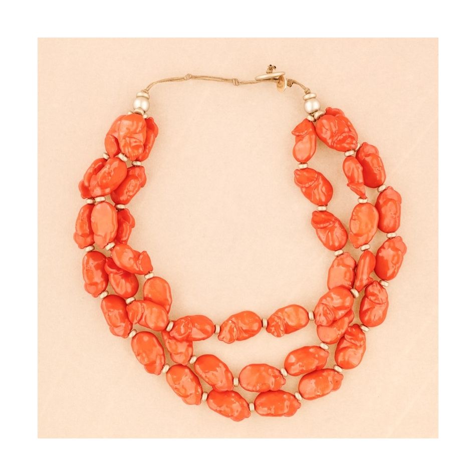 THREE STRIPS SHORT NECKLACE WITH RESIN BEADS