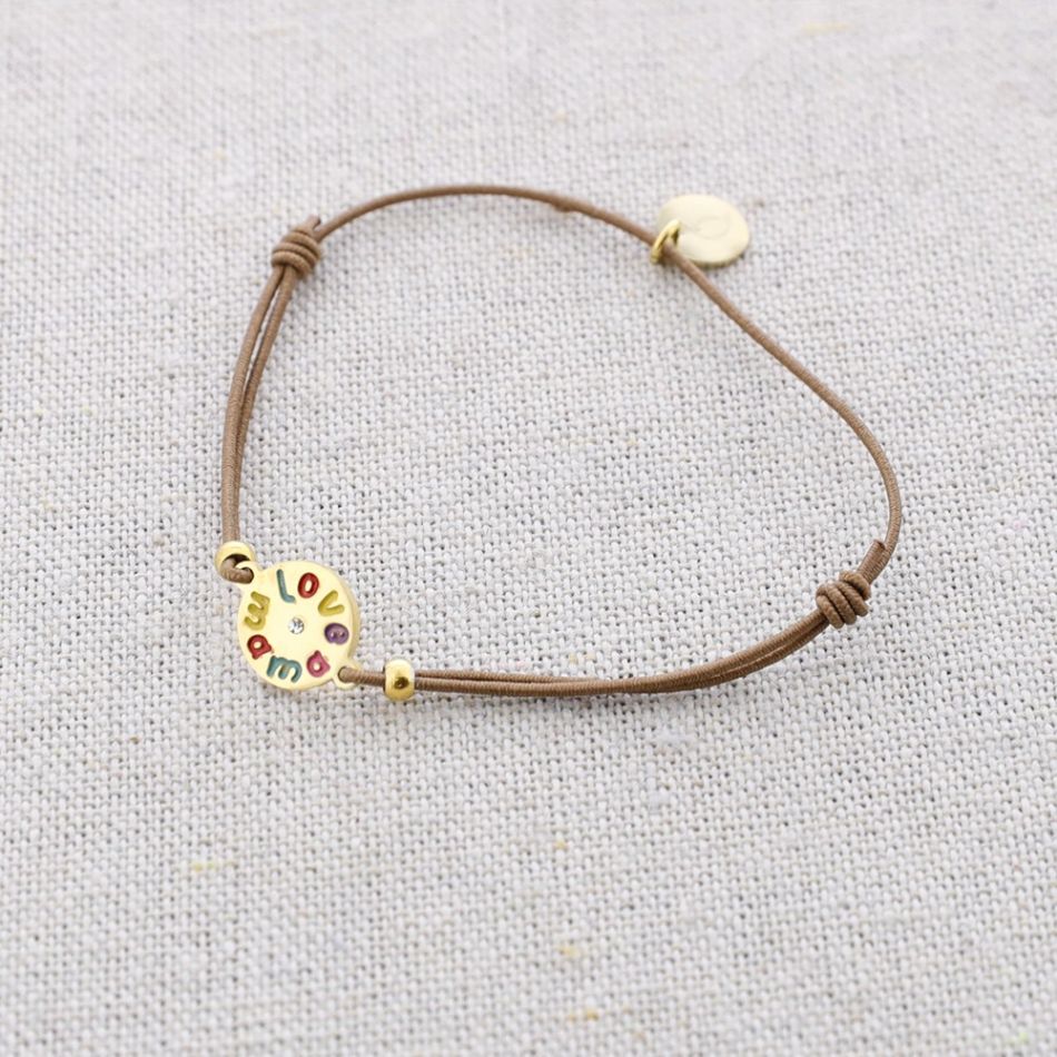ELASTIC STEEL BRACELET WITH LOVE MOM MEDAL