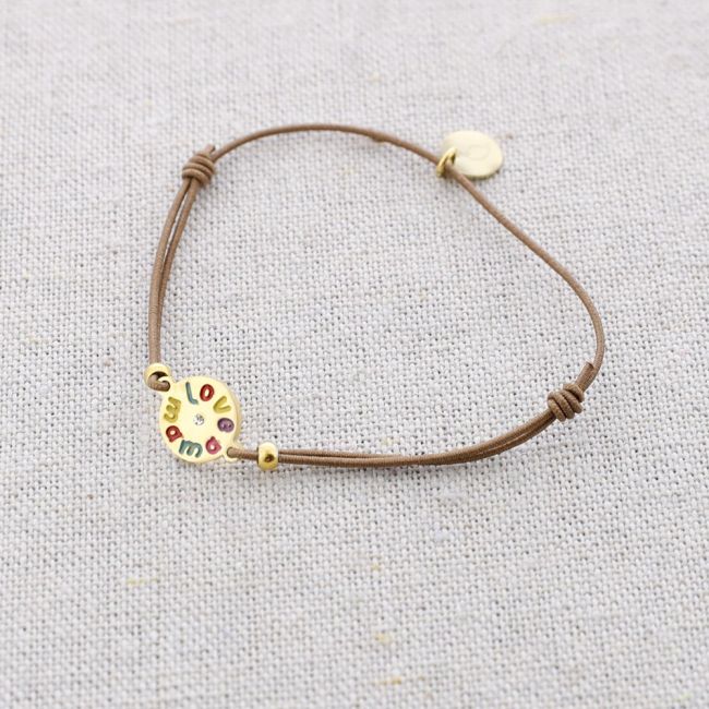 ELASTIC STEEL BRACELET WITH LOVE MOM MEDAL