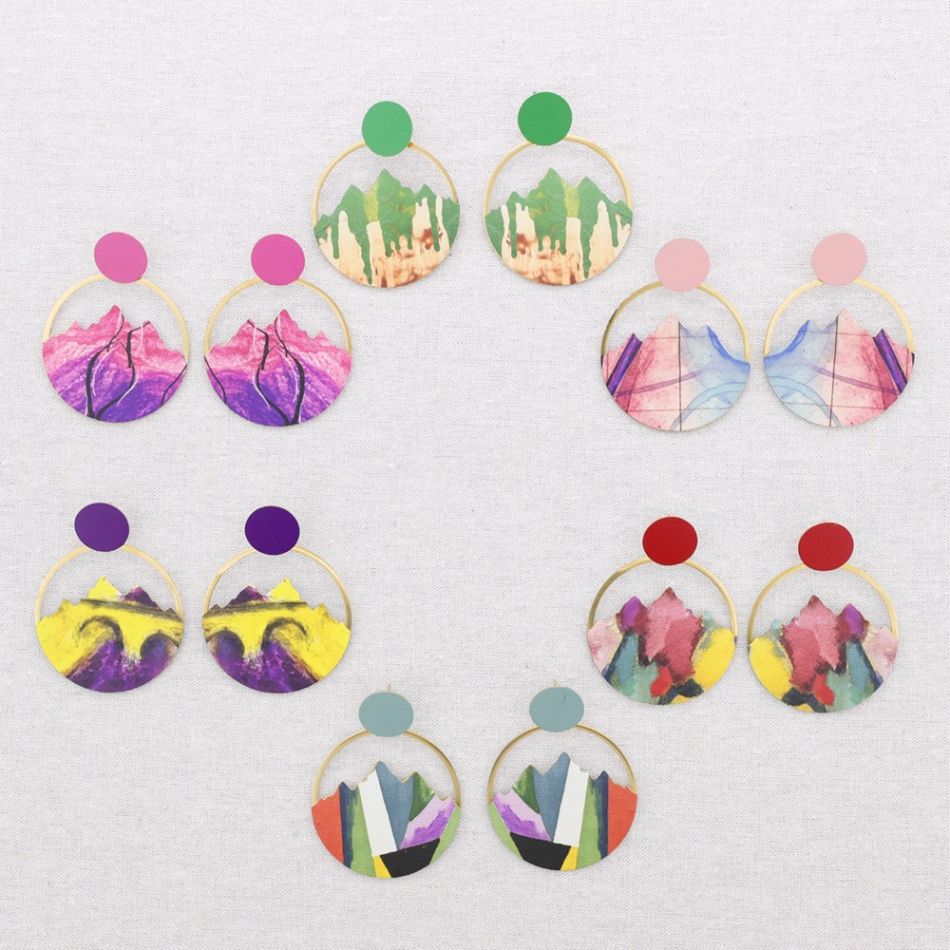 STEEL EARRINGS MOUNTAIN PENDANT DRAWING