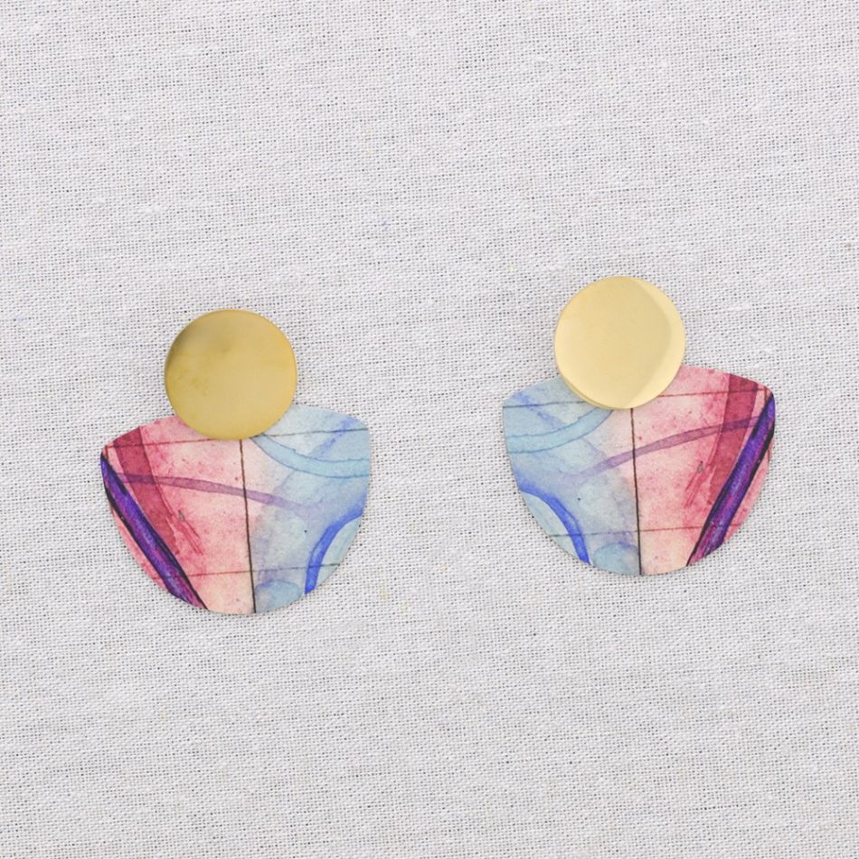 PENDIENTES ACERO FORMA ABANICO DIBUJO