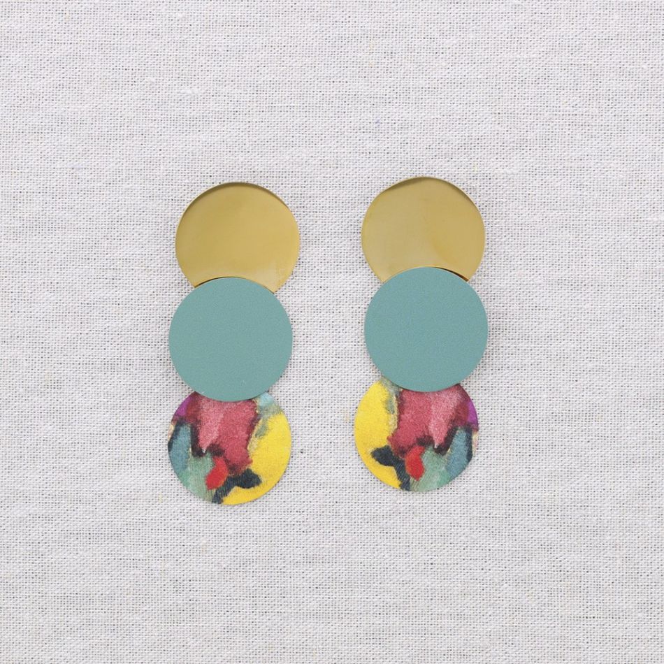 PENDIENTES ACERO TRIPLE MEDALLITA DIBUJO