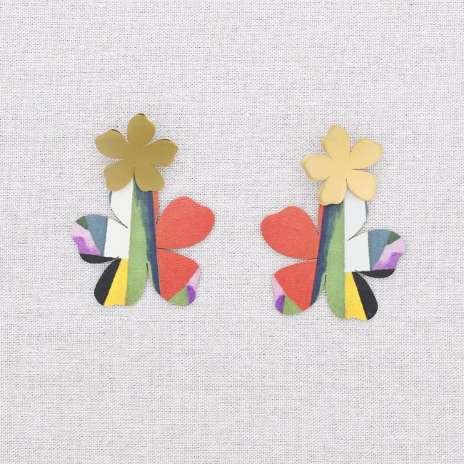 DOUBLE FLOWER STEEL EARRINGS DRAWING