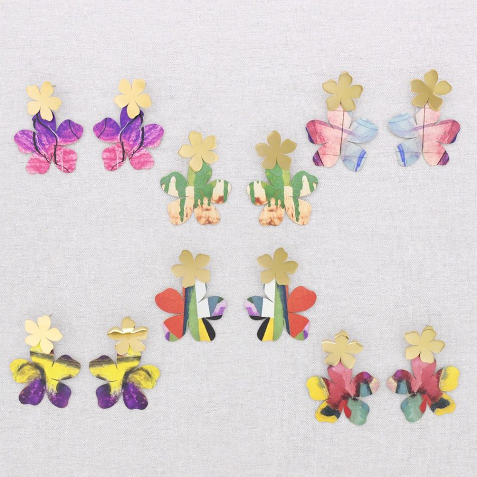 PENDIENTES ACERO DOBLE FLOR DIBUJO