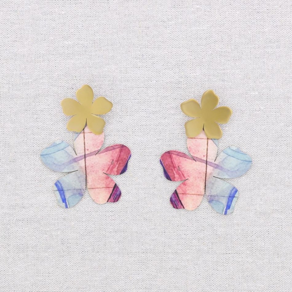 DOUBLE FLOWER STEEL EARRINGS DRAWING