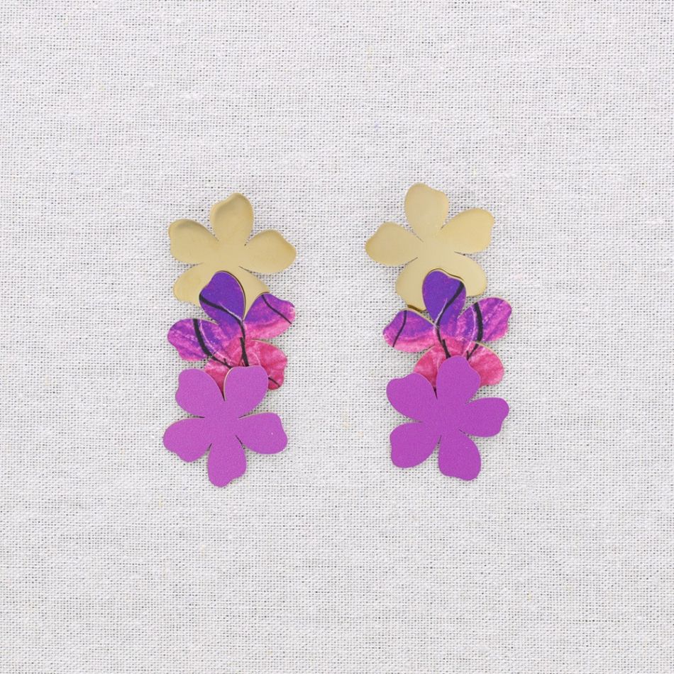 PENDIENTES ACERO TRIPLE FLOR DIBUJO