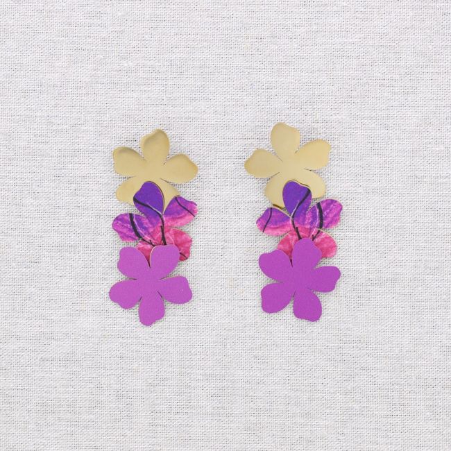 PENDIENTES ACERO TRIPLE FLOR DIBUJO