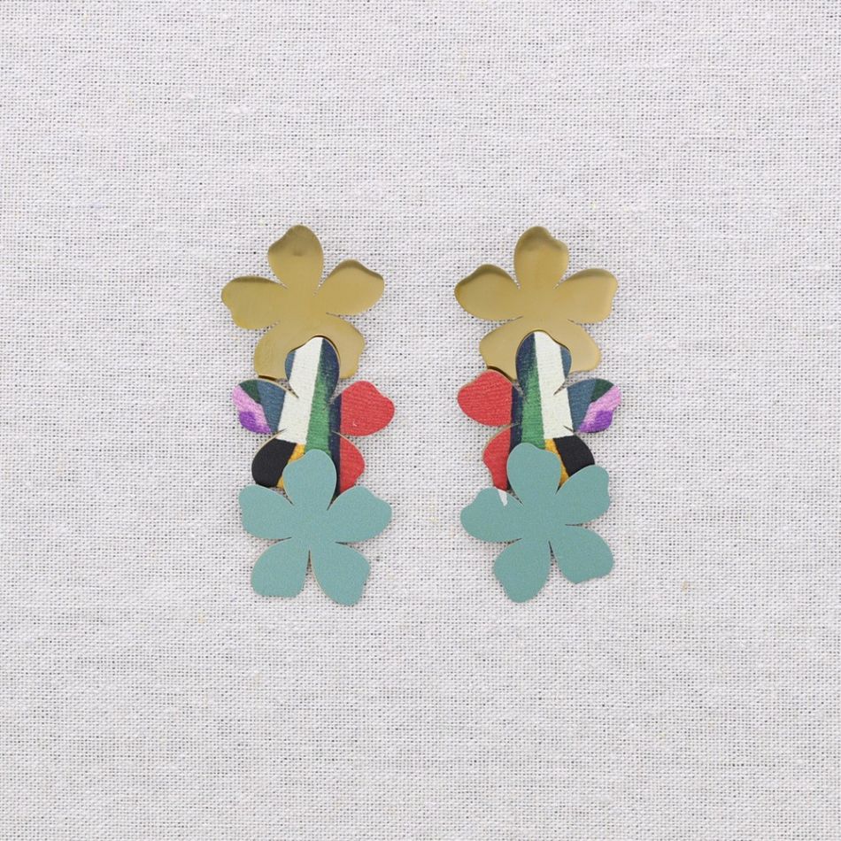 PENDIENTES ACERO TRIPLE FLOR DIBUJO