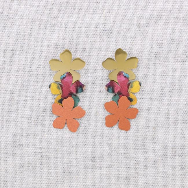 PENDIENTES ACERO TRIPLE FLOR DIBUJO