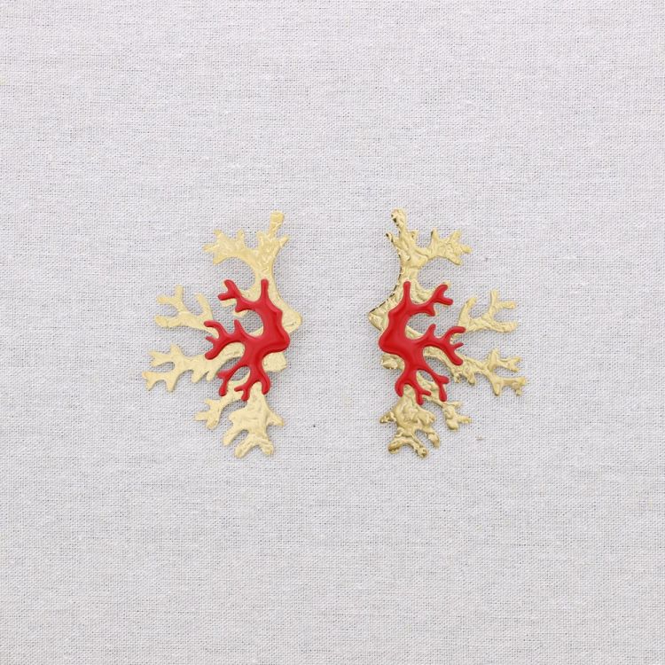 STEEL CORAL ENAMEL EARRINGS 2