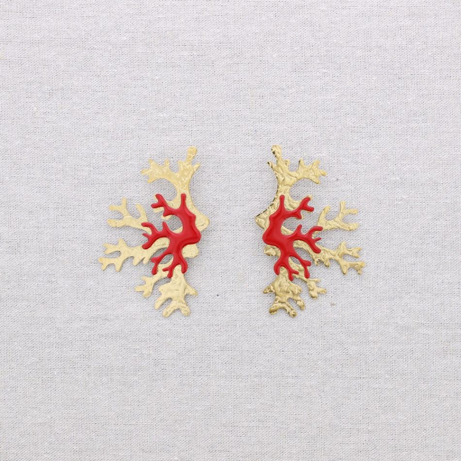 STEEL CORAL ENAMEL EARRINGS