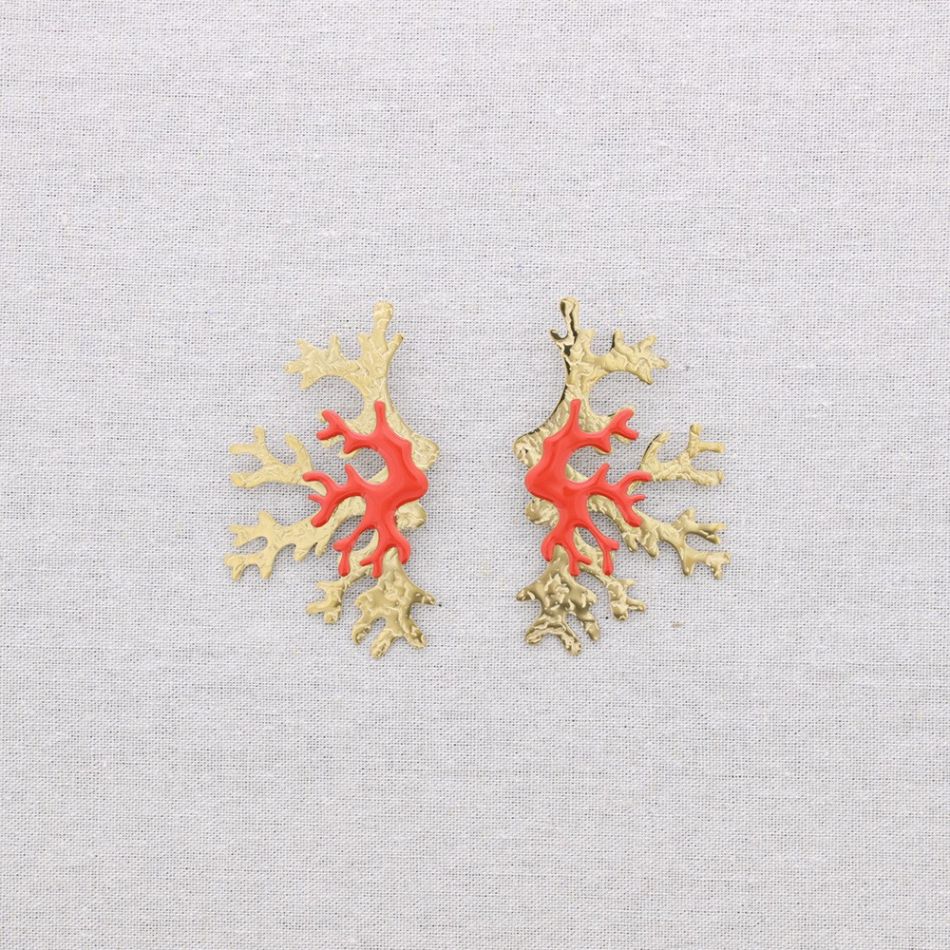 STEEL CORAL ENAMEL EARRINGS