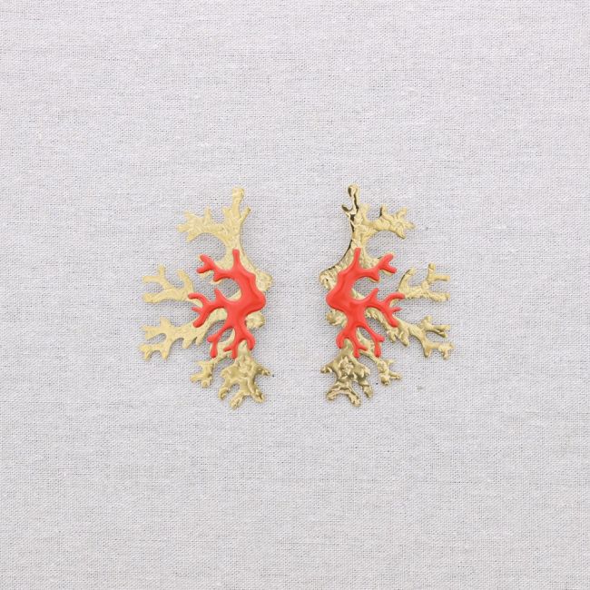 STEEL CORAL ENAMEL EARRINGS