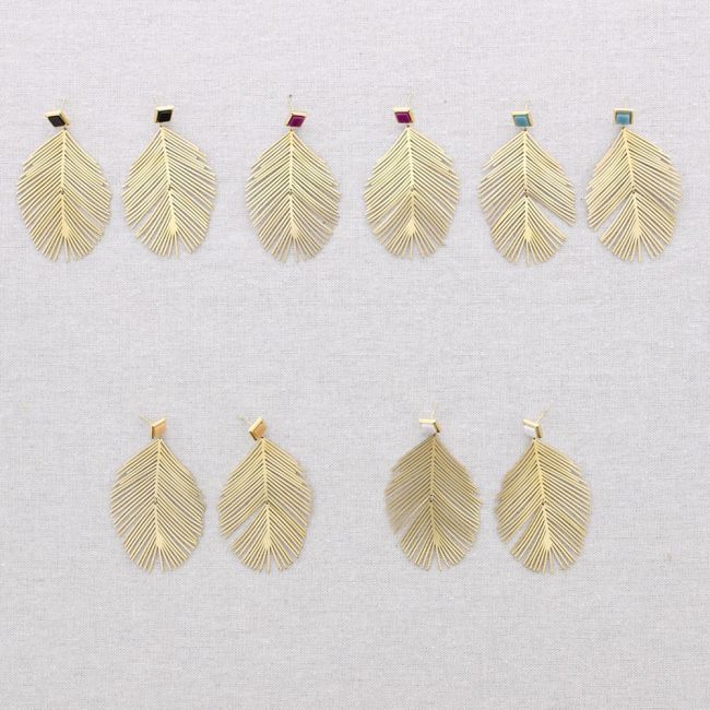 STEEL EARRINGS STONE PENDANT OPENWORK LEAF