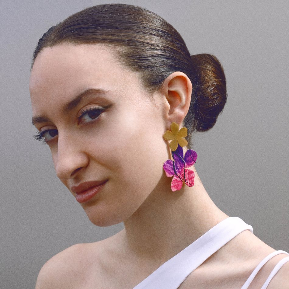 PENDIENTES ACERO DOBLE FLOR DIBUJO