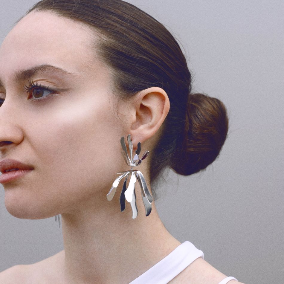 STEEL EARRINGS DOUBLE CORAL
