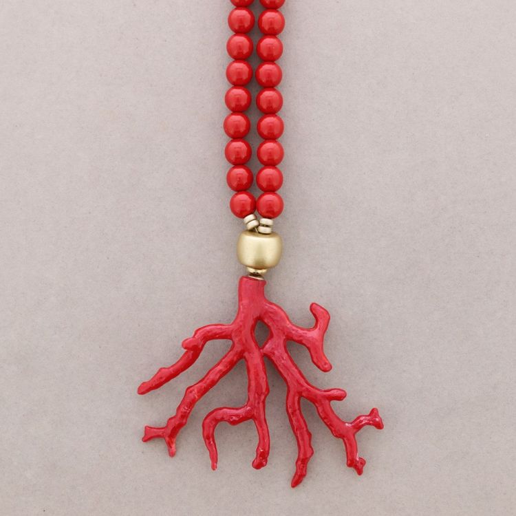 COLLAR LARGO BOLAS COLGANTE CORAL RESINA 2