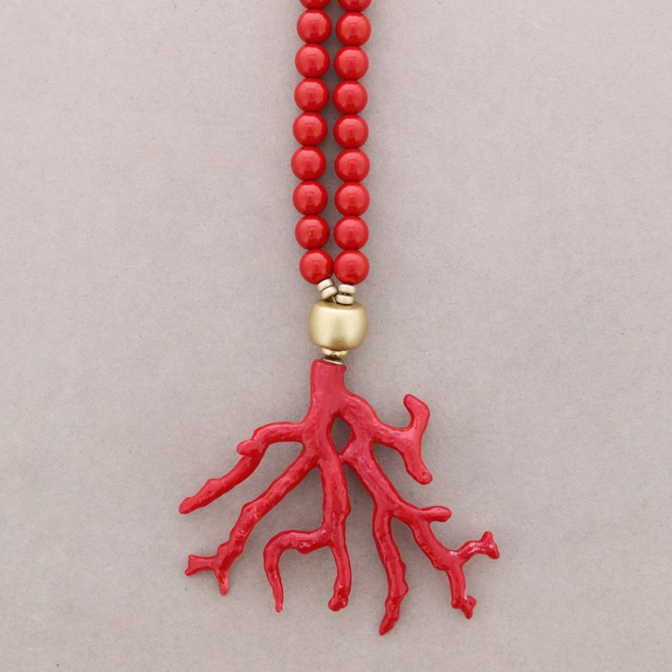 COLLAR LARGO BOLAS COLGANTE CORAL RESINA