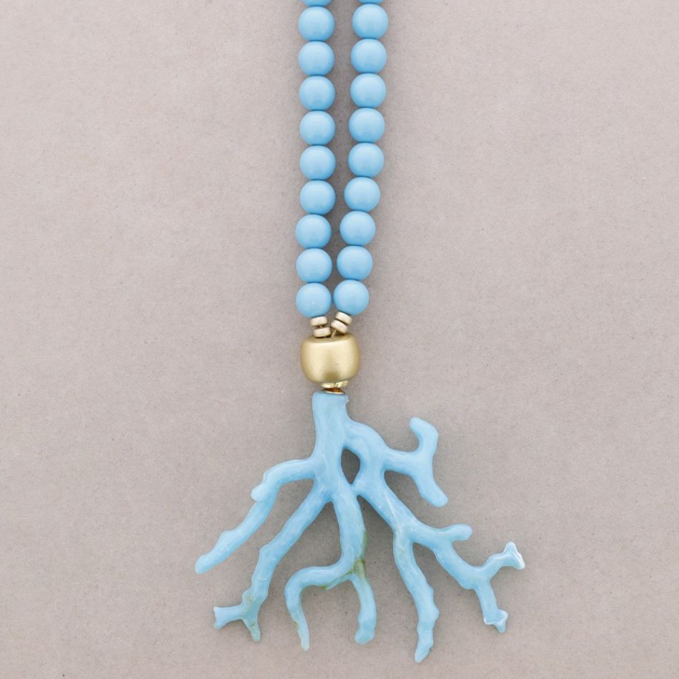 COLLAR LARGO BOLAS COLGANTE CORAL RESINA
