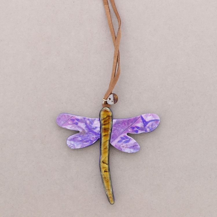 LONG NECKLACE PENDANT DRAGONFLY RESIN DRAWING