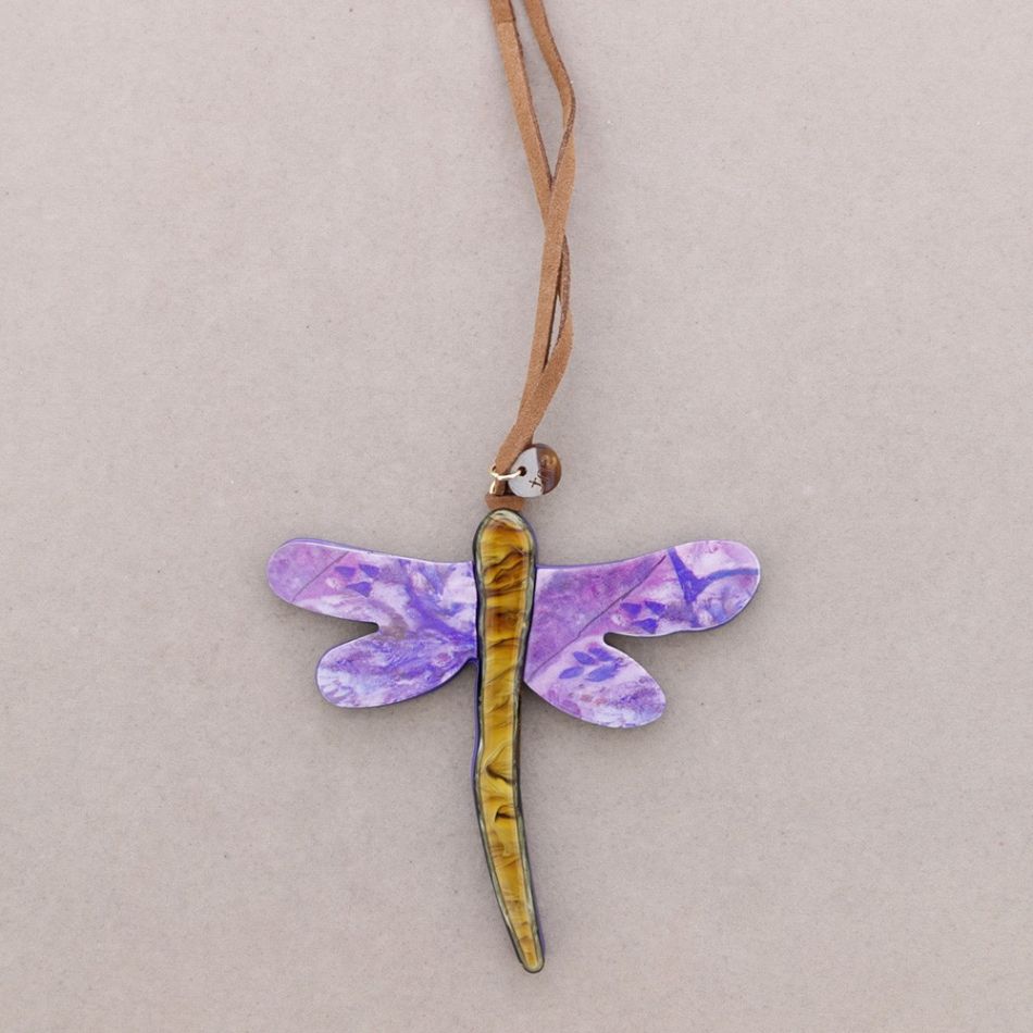 LONG NECKLACE PENDANT DRAGONFLY RESIN DRAWING